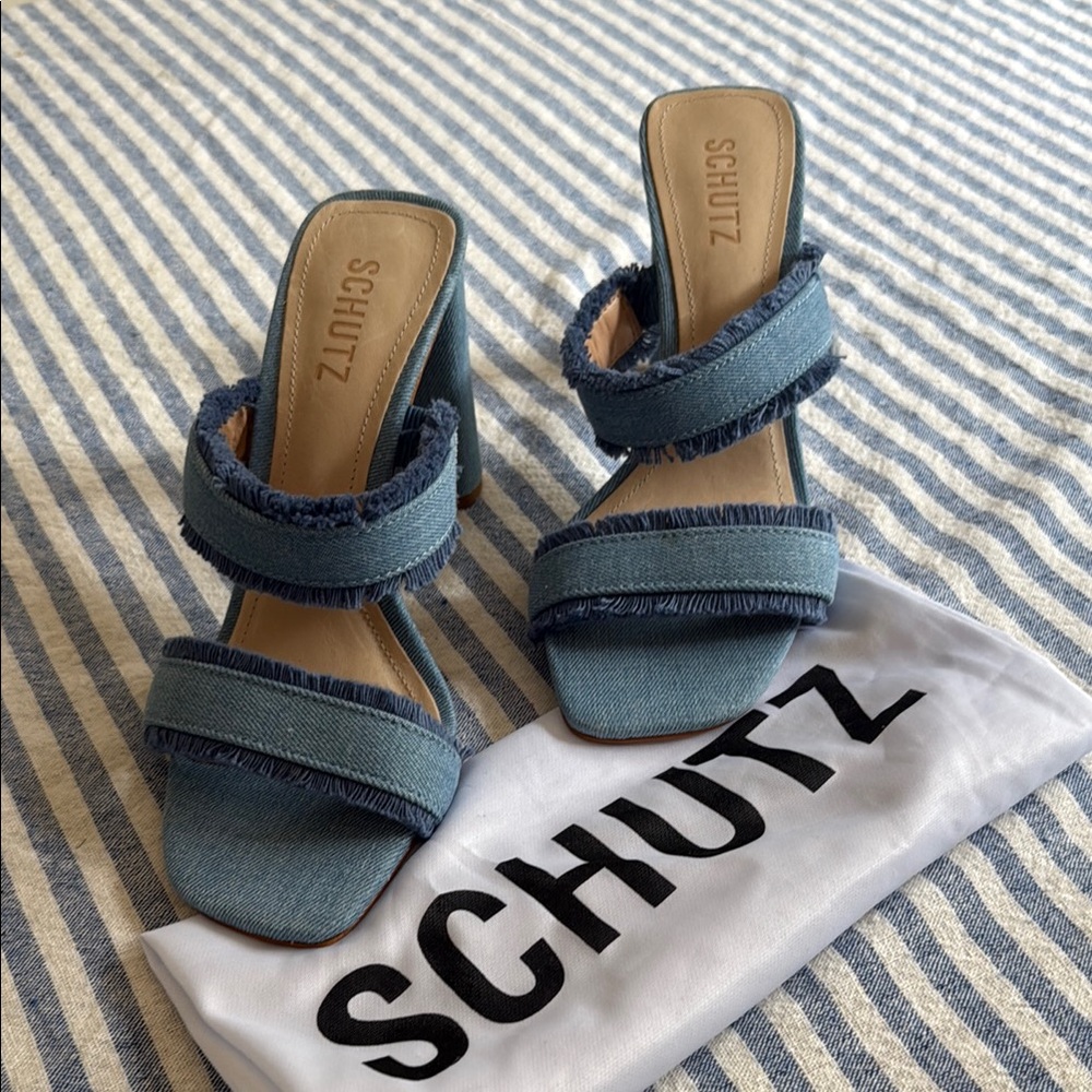SCHUTZ Blue Heeled Mules
